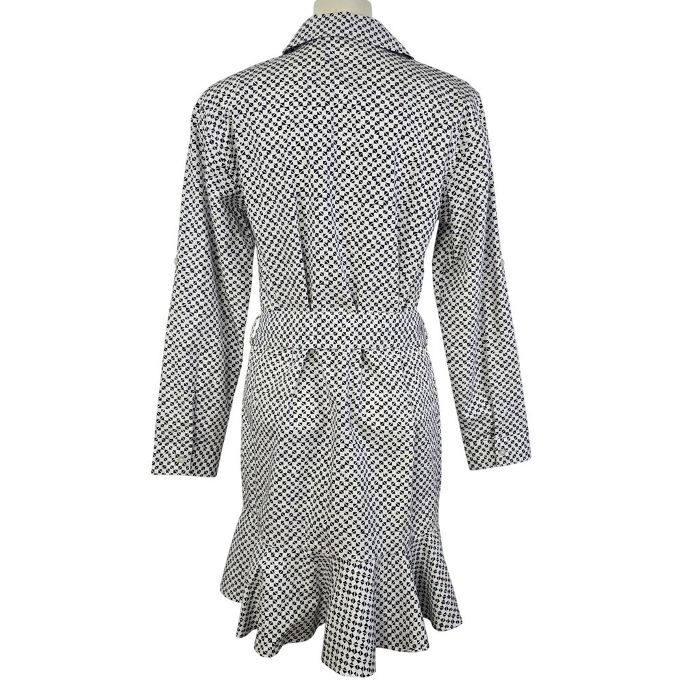 CHAPS Women's Geometric Shirt Dress Tie Waist Ruffle Hem Cotton Black White M - Picture 4 of 16